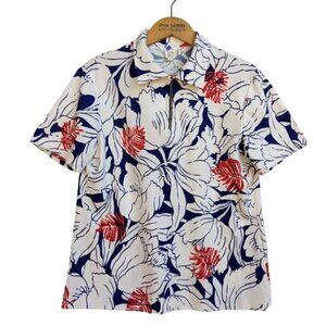 Vintage 60s Mardi Modes Short Sleeve Hawaiian Shirt Top Size M White Tropical